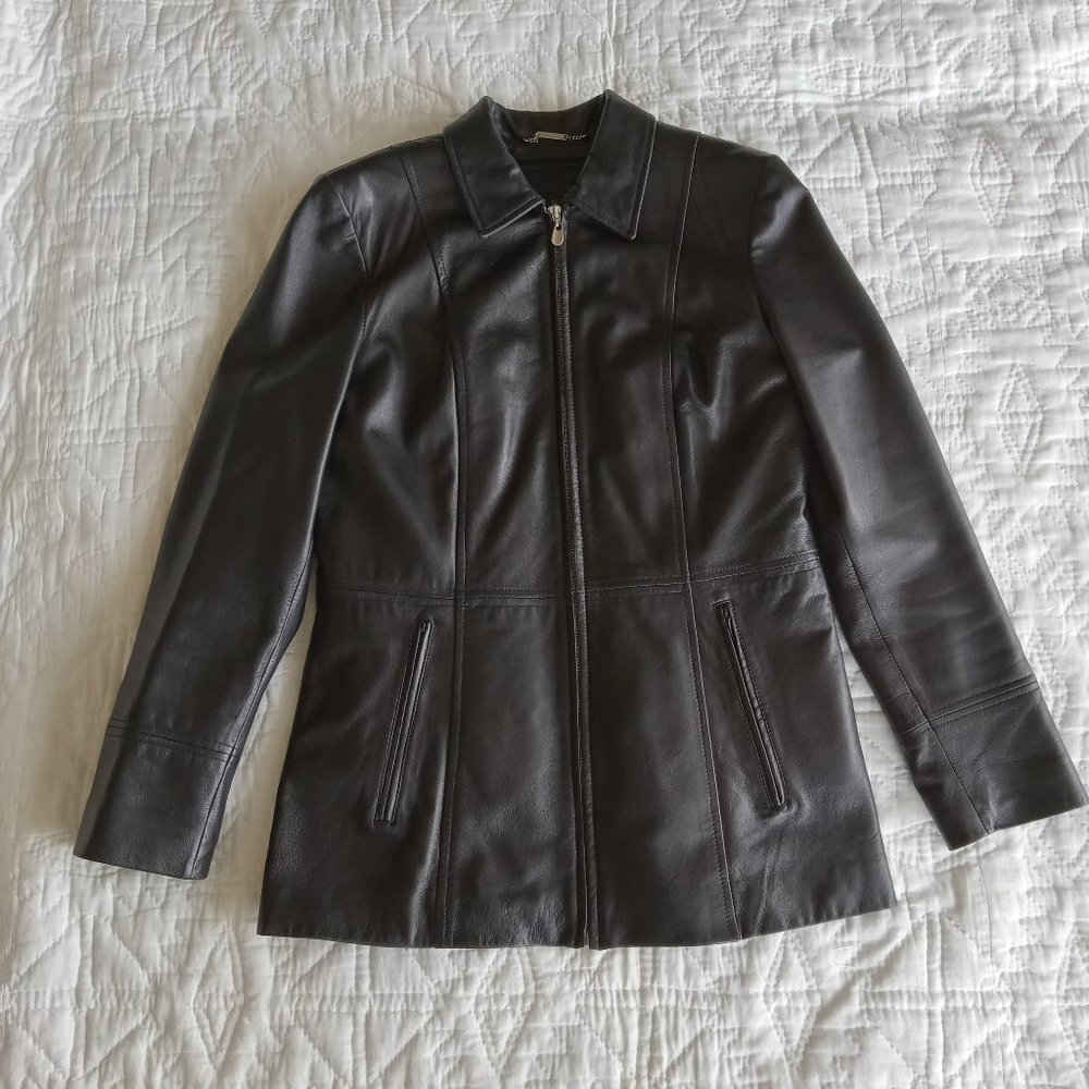 Wilsons Leather Pelle Studio Ladies Black Classic Zip Front Blazer Jacket Medium